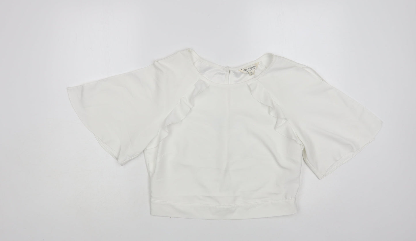 Miss Selfridge Womens White Polyester Basic Blouse Size 14 Round Neck