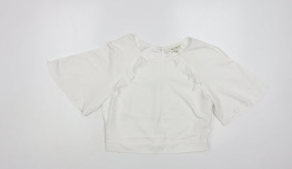Miss Selfridge Womens White Polyester Basic Blouse Size 14 Round Neck