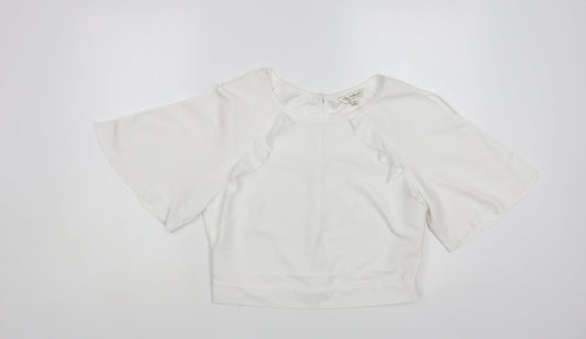 Miss Selfridge Womens White Polyester Basic Blouse Size 14 Round Neck