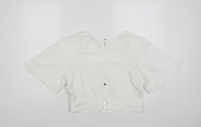 Miss Selfridge Womens White Polyester Basic Blouse Size 14 Round Neck