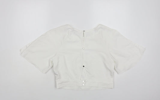 Miss Selfridge Womens White Polyester Basic Blouse Size 14 Round Neck
