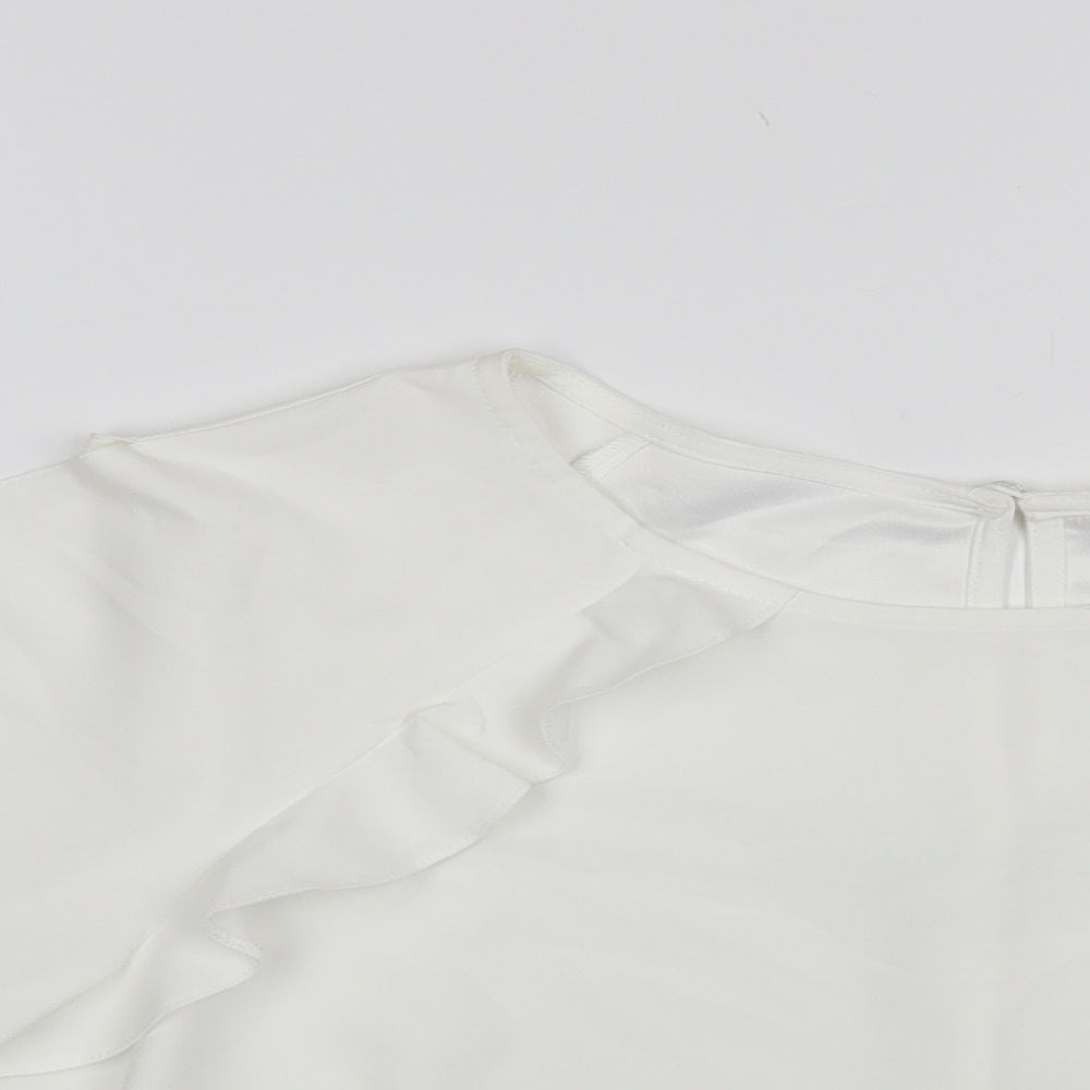 Miss Selfridge Womens White Polyester Basic Blouse Size 14 Round Neck