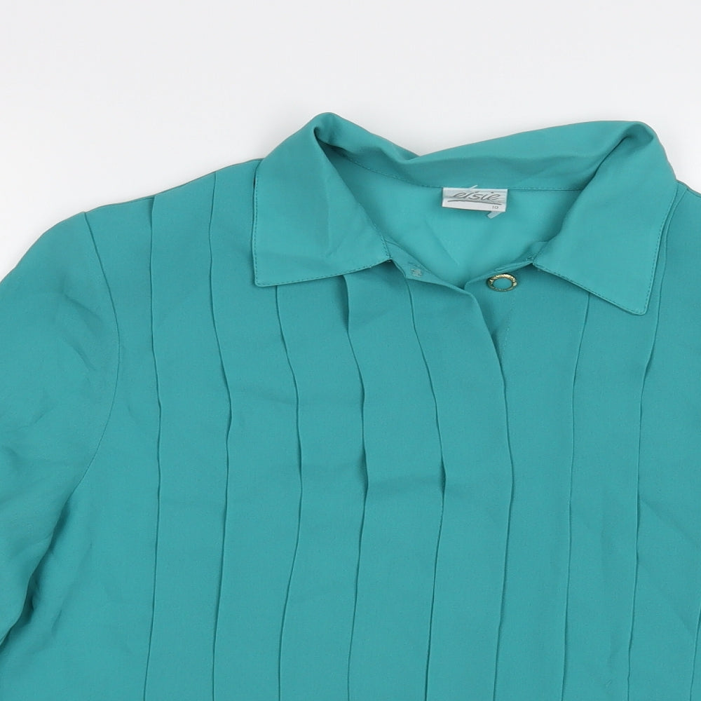 Elsie Womens Green Polyester Basic Button-Up Size M Collared