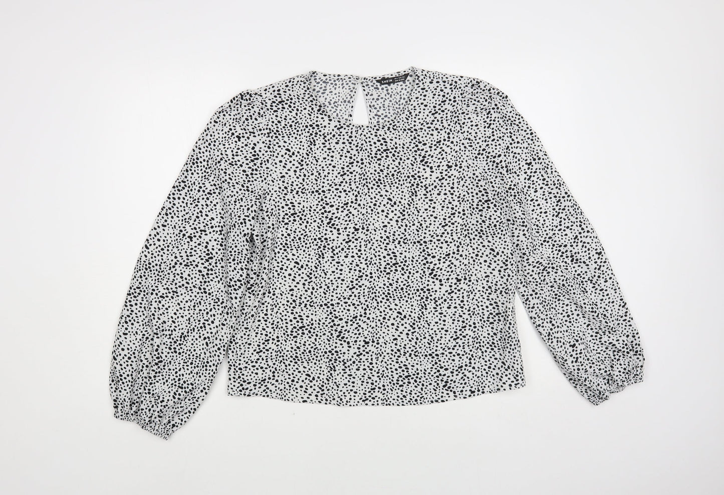 SheIn Womens White Animal Print Polyester Basic Blouse Size M Round Neck