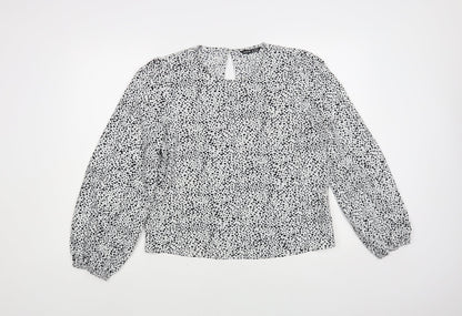 SheIn Womens White Animal Print Polyester Basic Blouse Size M Round Neck