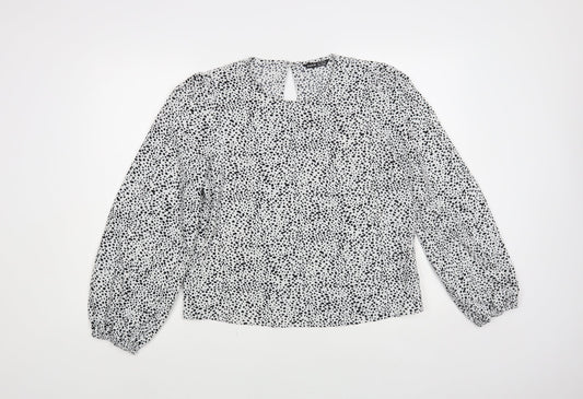 SheIn Womens White Animal Print Polyester Basic Blouse Size M Round Neck