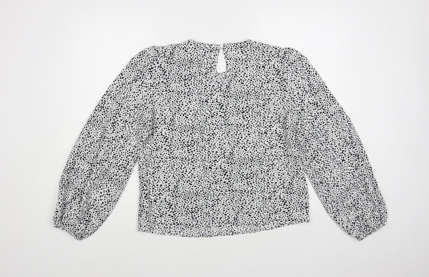 SheIn Womens White Animal Print Polyester Basic Blouse Size M Round Neck