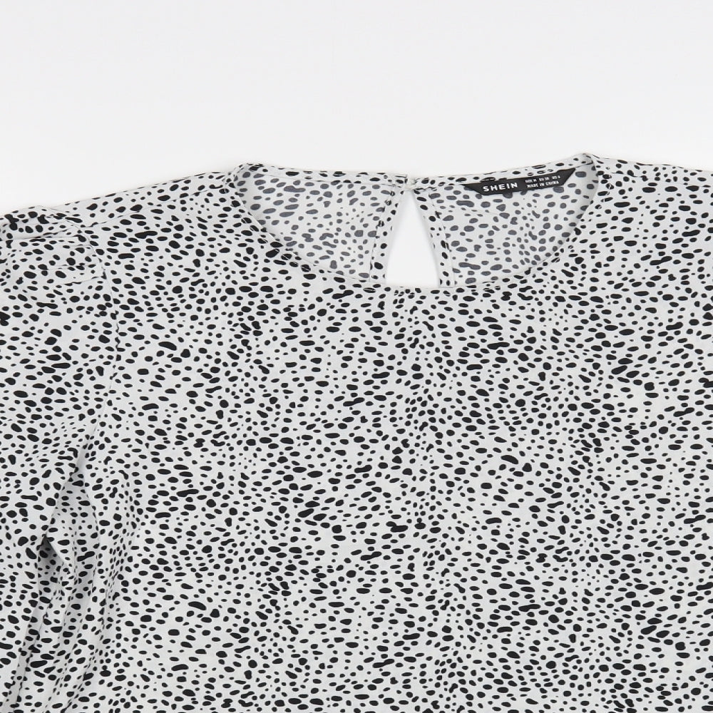 SheIn Womens White Animal Print Polyester Basic Blouse Size M Round Neck