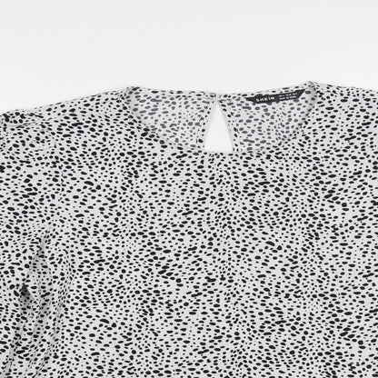 SheIn Womens White Animal Print Polyester Basic Blouse Size M Round Neck