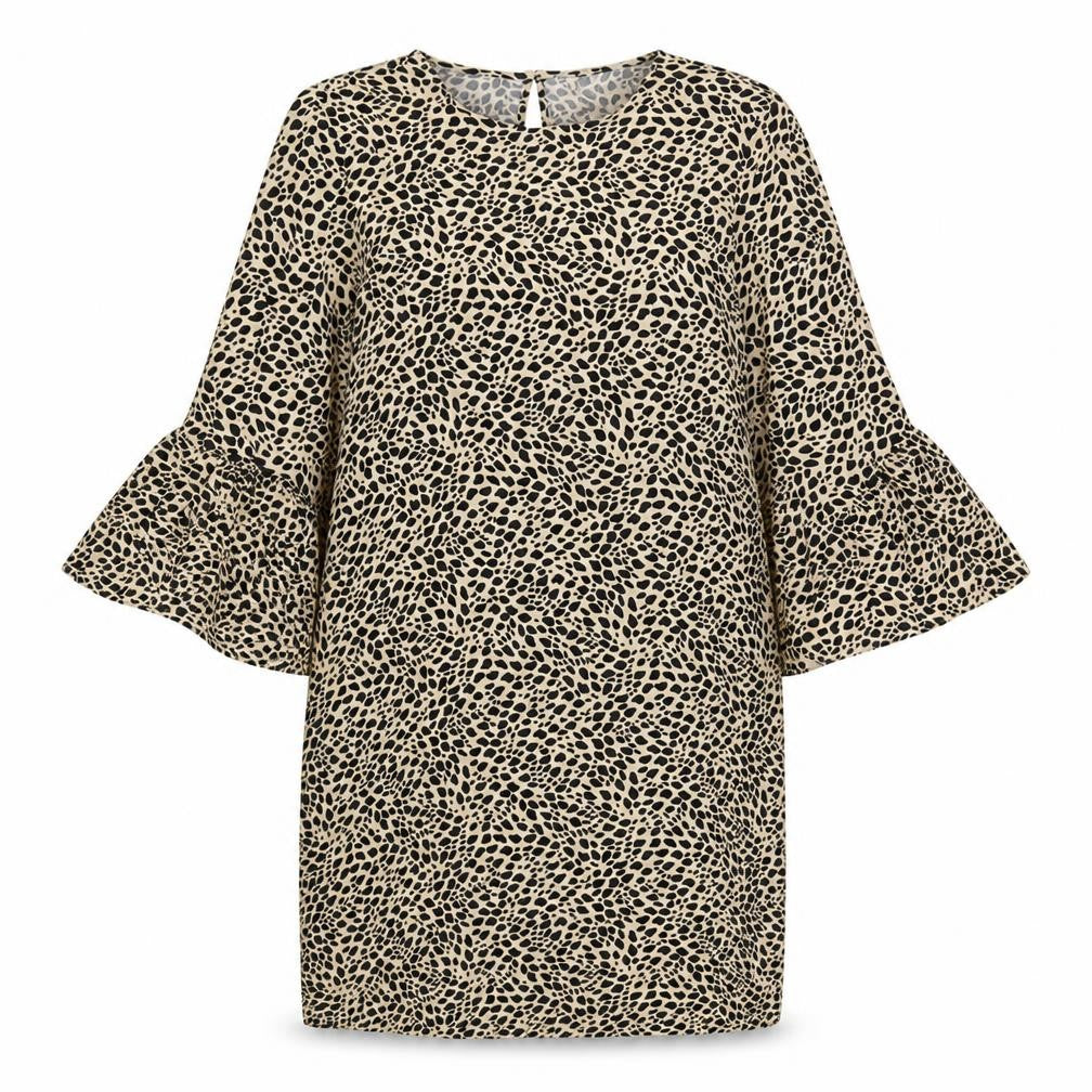 H&M Womens Beige Animal Print Viscose Shift Size 12 Round Neck Button