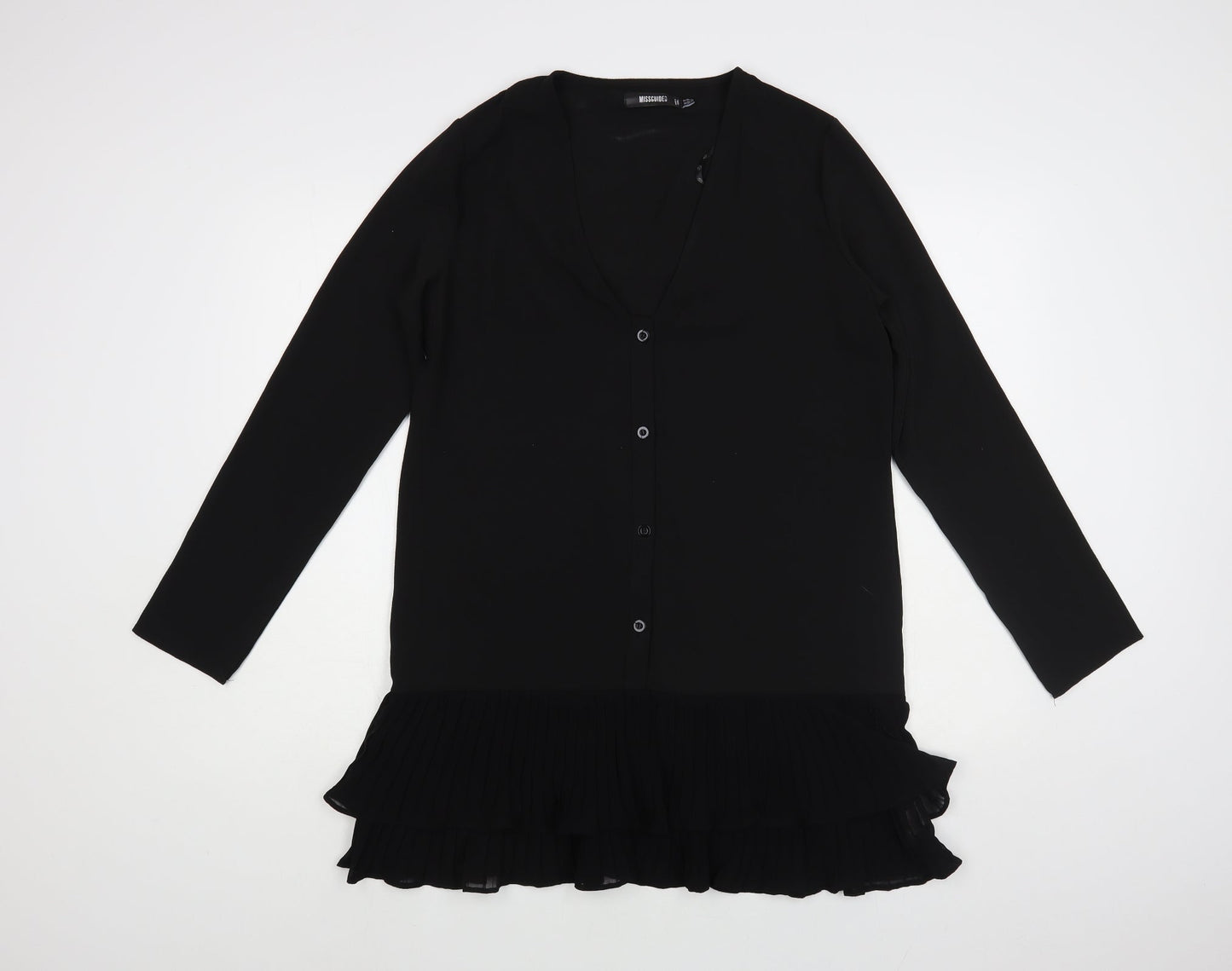 Missguided Womens Black Polyester Shirt Dress Size 10 V-Neck Button