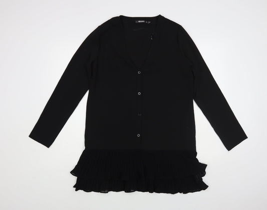 Missguided Womens Black Polyester Shirt Dress Size 10 V-Neck Button