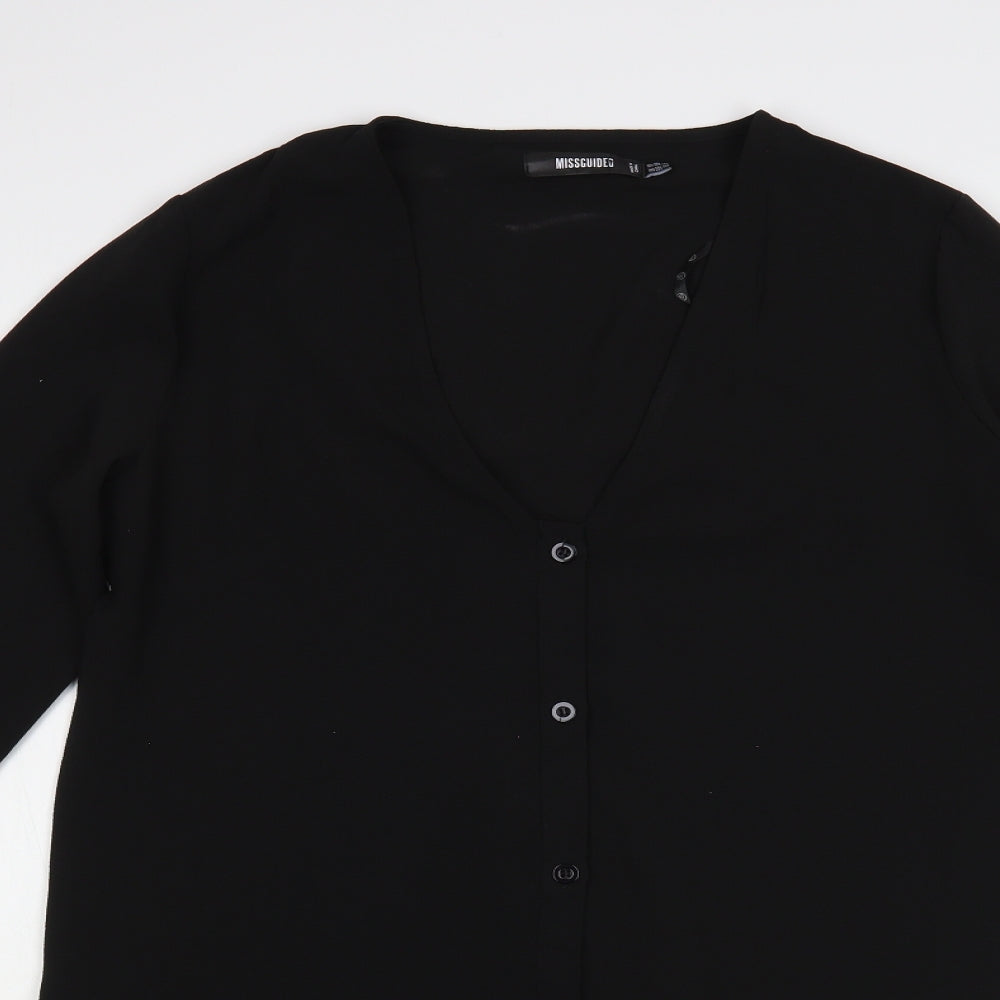 Missguided Womens Black Polyester Shirt Dress Size 10 V-Neck Button