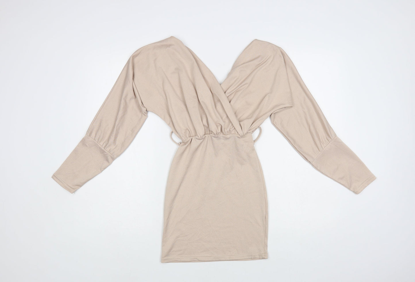 PRETTYLITTLETHING Womens Beige Polyester Mini Size S V-Neck Pullover