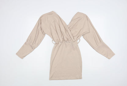 PRETTYLITTLETHING Womens Beige Polyester Mini Size S V-Neck Pullover