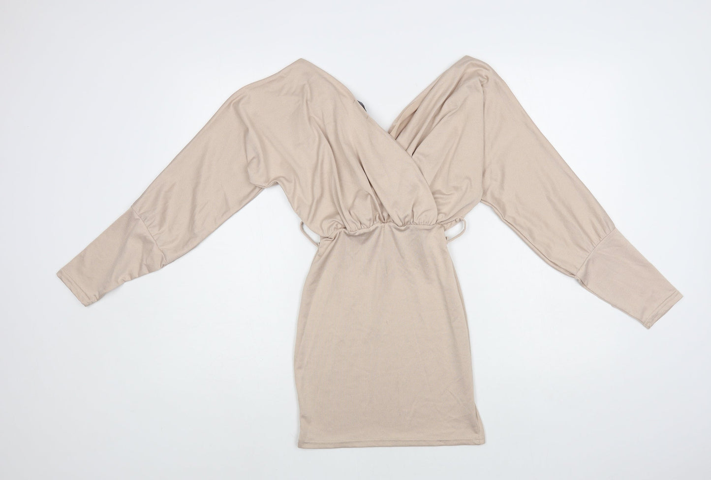 PRETTYLITTLETHING Womens Beige Polyester Mini Size S V-Neck Pullover