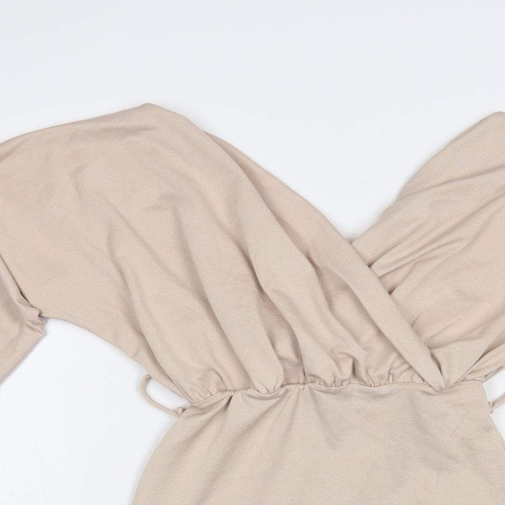 PRETTYLITTLETHING Womens Beige Polyester Mini Size S V-Neck Pullover