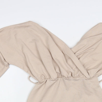 PRETTYLITTLETHING Womens Beige Polyester Mini Size S V-Neck Pullover