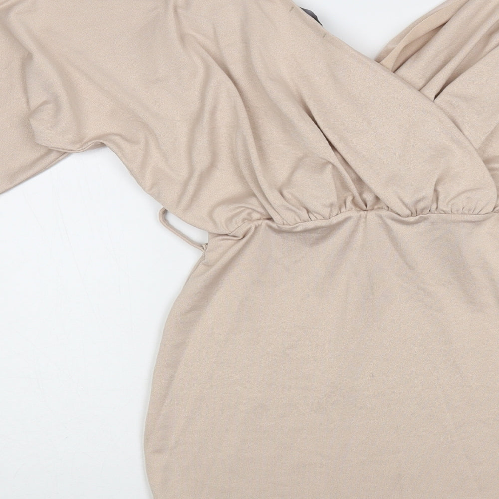 PRETTYLITTLETHING Womens Beige Polyester Mini Size S V-Neck Pullover