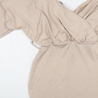 PRETTYLITTLETHING Womens Beige Polyester Mini Size S V-Neck Pullover