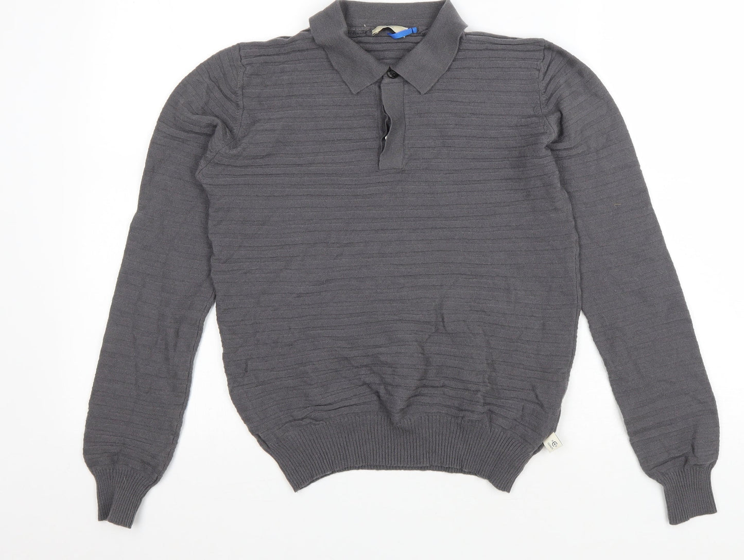 Cerruti Mens Grey Wool Polo Size S Collared Button