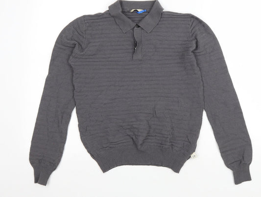 Cerruti Mens Grey Wool Polo Size S Collared Button