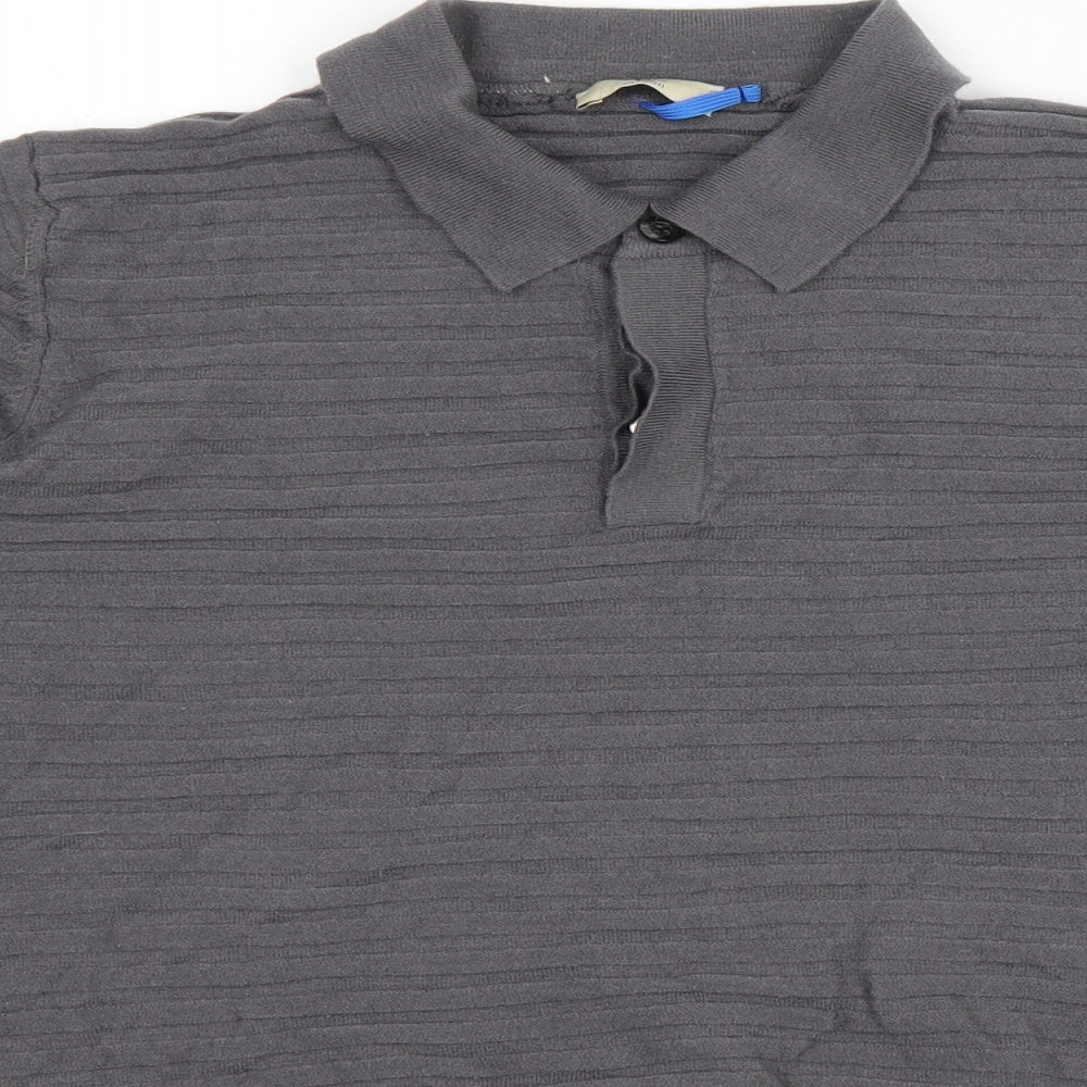 Cerruti Mens Grey Wool Polo Size S Collared Button