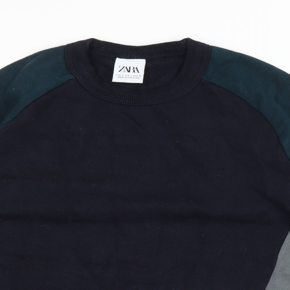 Zara Mens Blue Cotton Pullover Sweatshirt Size S