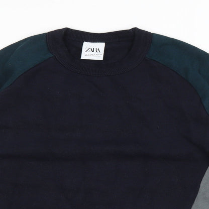 Zara Mens Blue Cotton Pullover Sweatshirt Size S