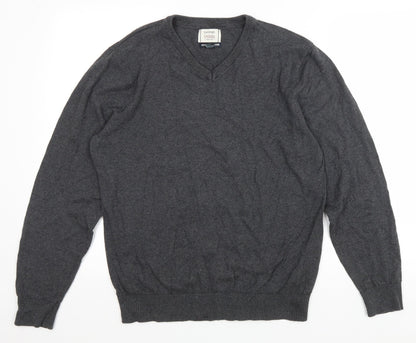 Grorge Mens Grey V-Neck Cotton Pullover Jumper Size M