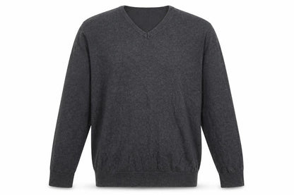Grorge Mens Grey V-Neck Cotton Pullover Jumper Size M