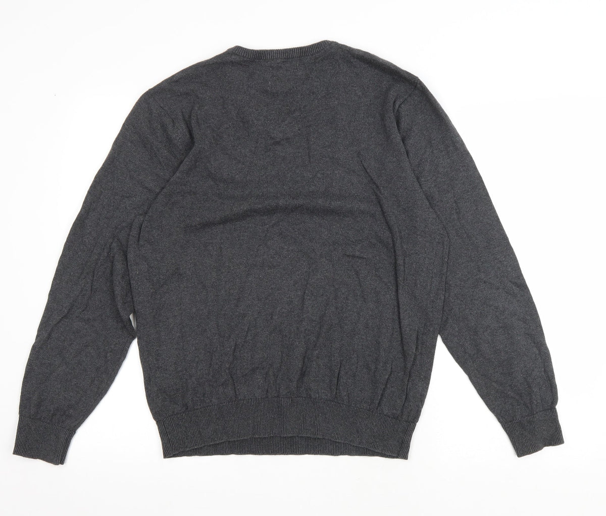 Grorge Mens Grey V-Neck Cotton Pullover Jumper Size M