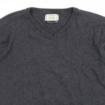 Grorge Mens Grey V-Neck Cotton Pullover Jumper Size M