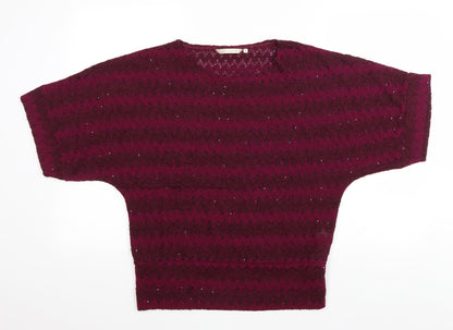 Epilogue Womens Purple Striped Polyester Basic T-Shirt Size 10 Scoop Neck