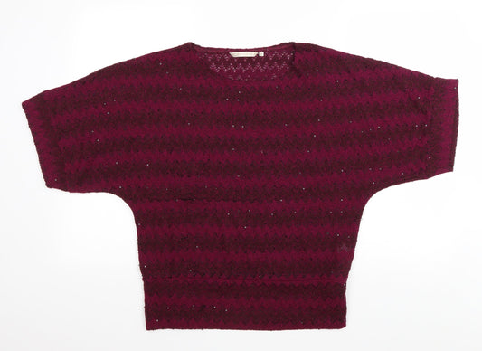 Epilogue Womens Purple Striped Polyester Basic T-Shirt Size 10 Scoop Neck