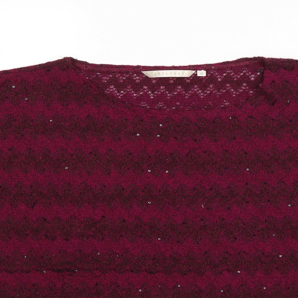 Epilogue Womens Purple Striped Polyester Basic T-Shirt Size 10 Scoop Neck