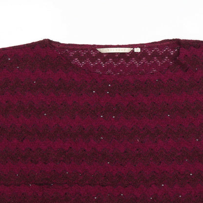 Epilogue Womens Purple Striped Polyester Basic T-Shirt Size 10 Scoop Neck