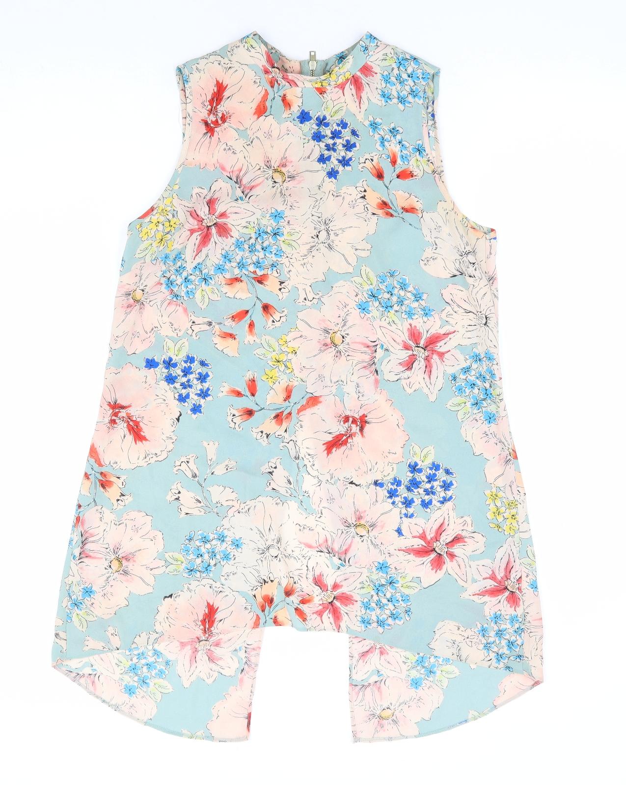 Primark Womens Multicoloured Floral Polyester Tunic Blouse Size 8 Mock Neck - Back Slit