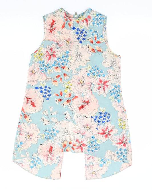 Primark Womens Multicoloured Floral Polyester Tunic Blouse Size 8 Mock Neck - Back Slit