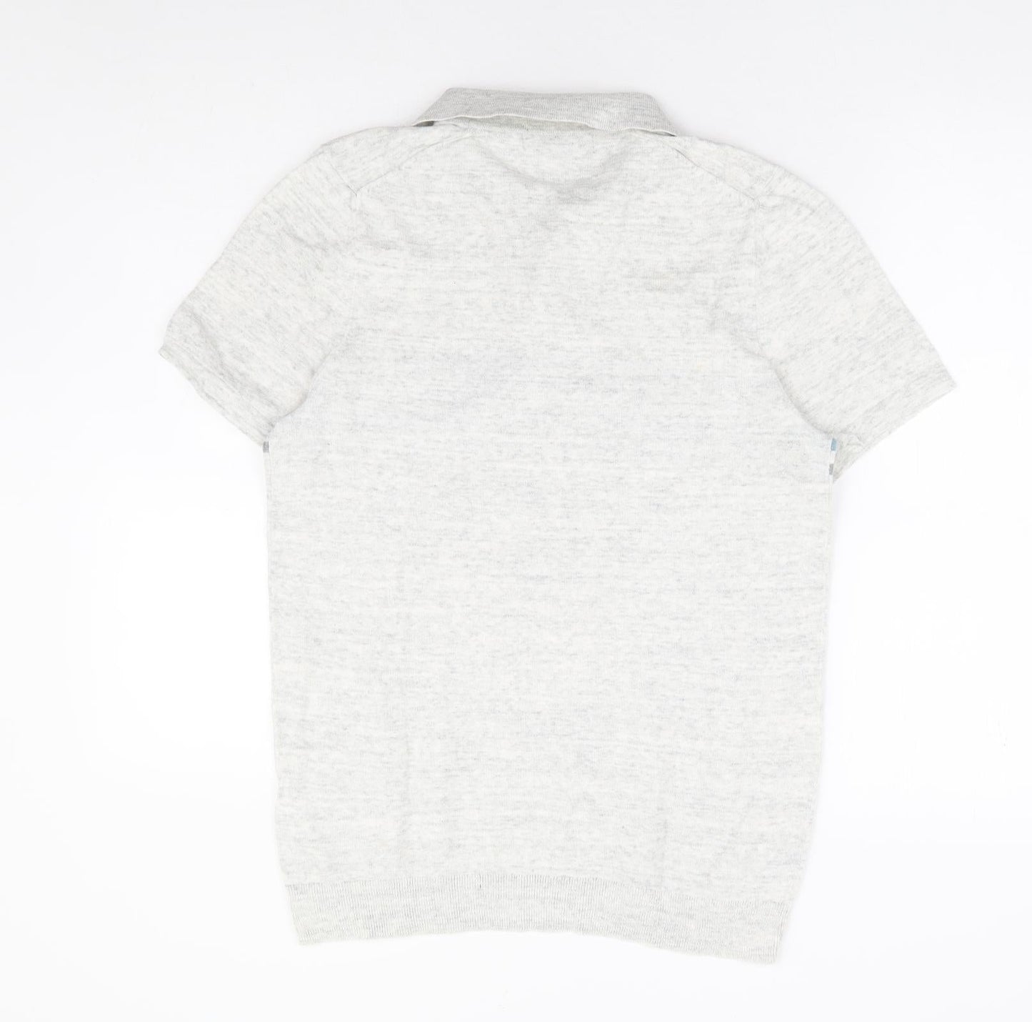 Marks and Spencer Mens Grey Collared Striped Cotton Pullover Jumper Size S