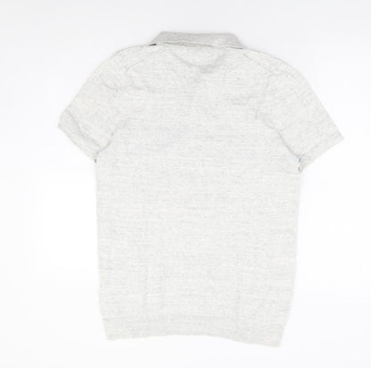 Marks and Spencer Mens Grey Collared Striped Cotton Pullover Jumper Size S