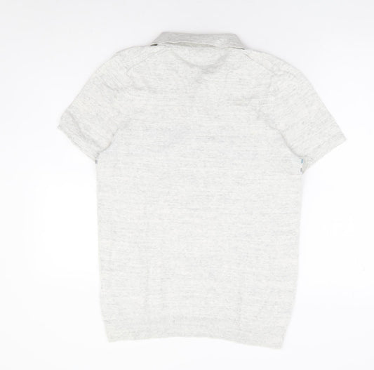 Marks and Spencer Mens Grey Collared Striped Cotton Pullover Jumper Size S