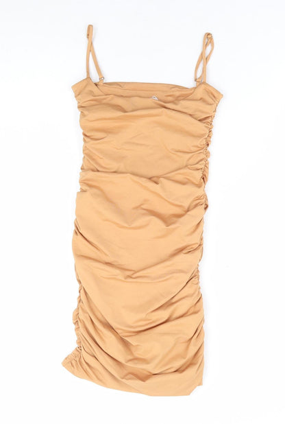 Oh Polly Womens Yellow Polyester Bodycon Size 8 Square Neck Pullover