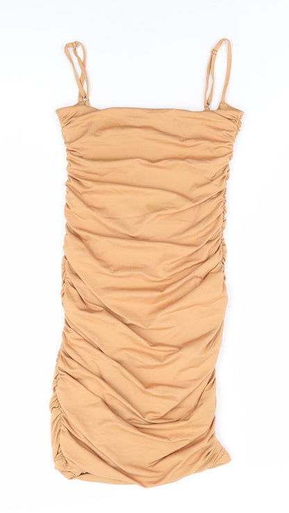 Oh Polly Womens Yellow Polyester Bodycon Size 8 Square Neck Pullover