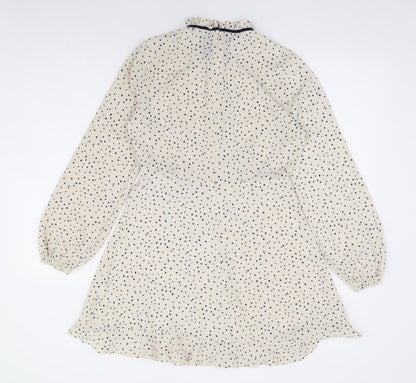 Nasty Gal Womens Ivory Polka Dot Polyester Fit & Flare Size 10 Mock Neck Zip