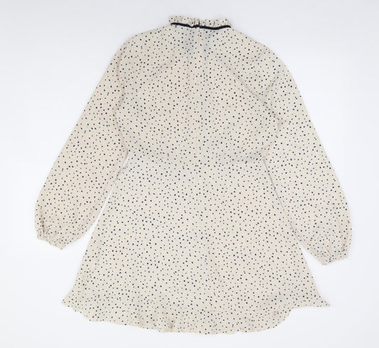 Nasty Gal Womens Ivory Polka Dot Polyester Fit & Flare Size 10 Mock Neck Zip