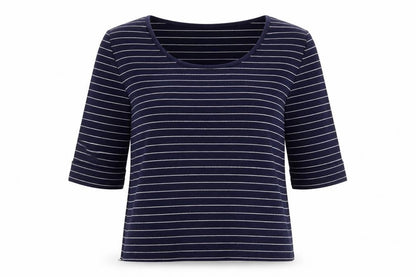 Nightengales Womens Blue Striped Cotton Basic Blouse Size S Scoop Neck