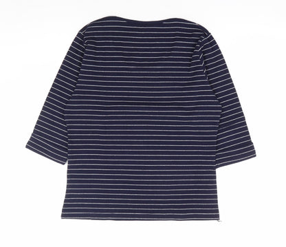 Nightengales Womens Blue Striped Cotton Basic Blouse Size S Scoop Neck