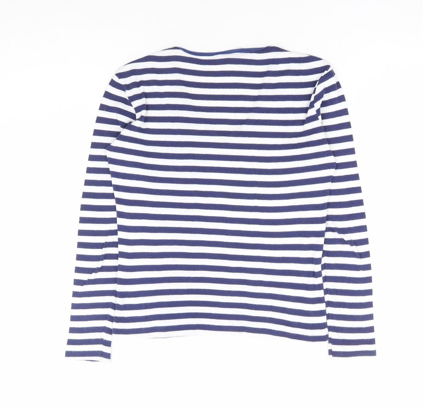 Simon Womens Blue Striped Polyester Basic T-Shirt Size S V-Neck