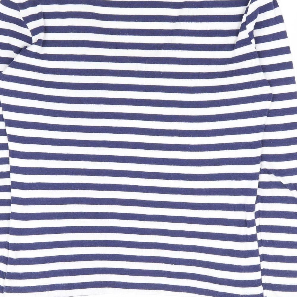 Simon Womens Blue Striped Polyester Basic T-Shirt Size S V-Neck